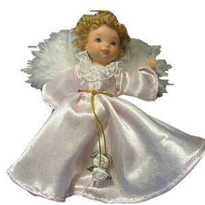 DG Creations Angel Joy Porcelain Doll Christmas Tree Ornament pink Dress
